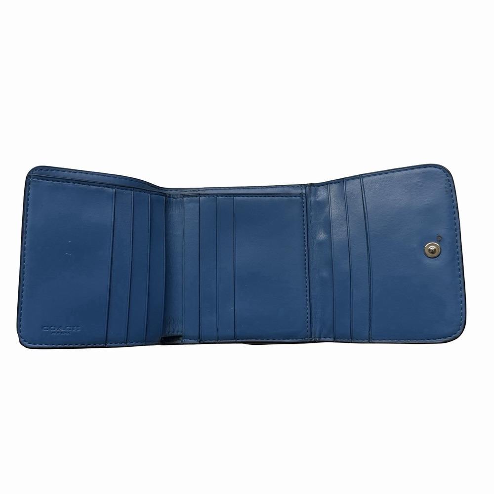 COACH Small Pebbled Leather Trifold Wallet with Ombre Rivets in Blue - Picture 3 of 9